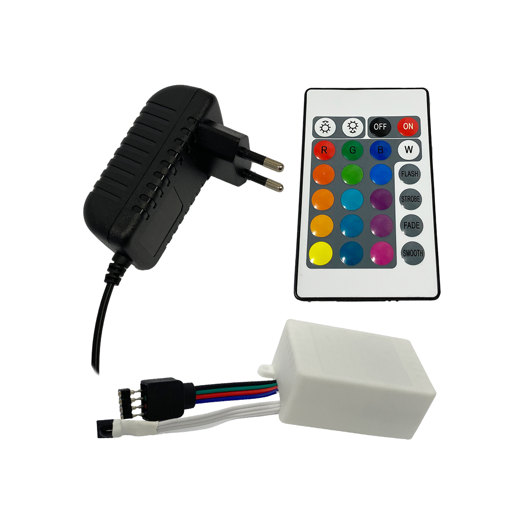 Foto do produto CONTROLADOR E FONTE 24V PARA FITA LED RGB 5 METROS