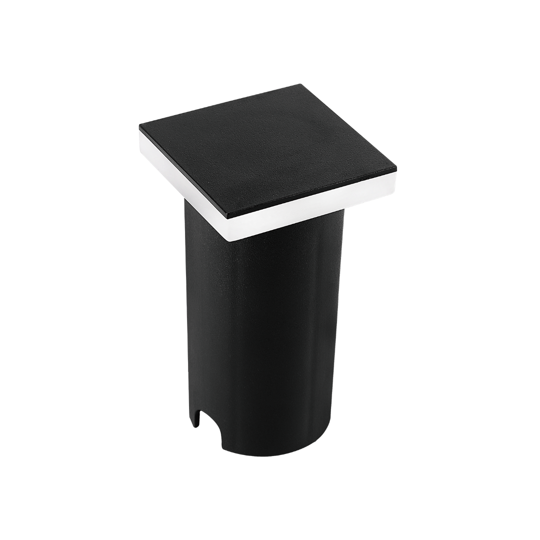 Foto do produto BALIZADOR DE SOLO CRISTALL GARDEN OREGON QUADRADO PRETO 1W 3000K 13LM 50X50X88,5MM IP67