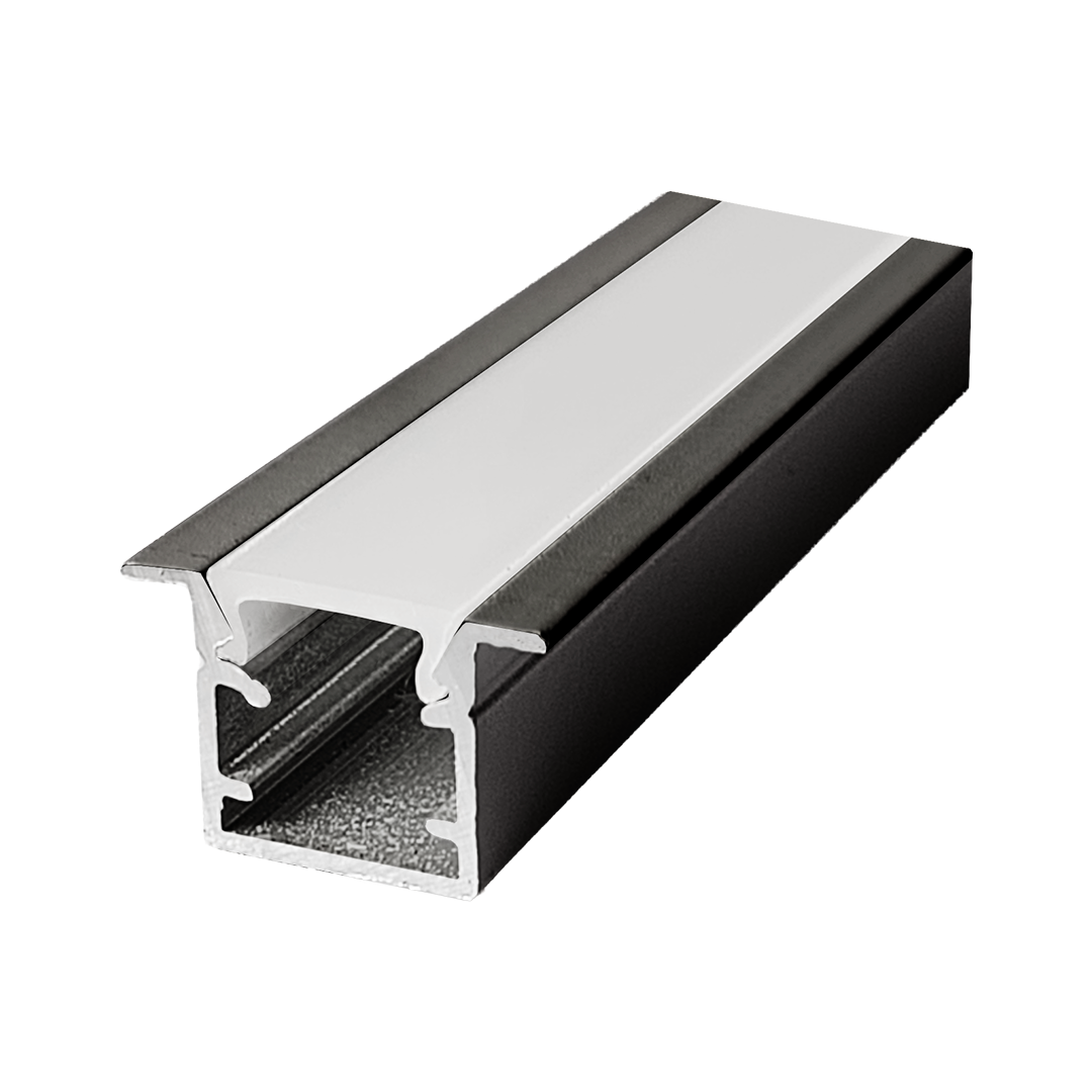 Foto do produto KIT PERFIL CRISTALL DECCOR BABY DE EMBUTIR PRETO 3M DIFUSOR 15X10X3000MM BRANCO