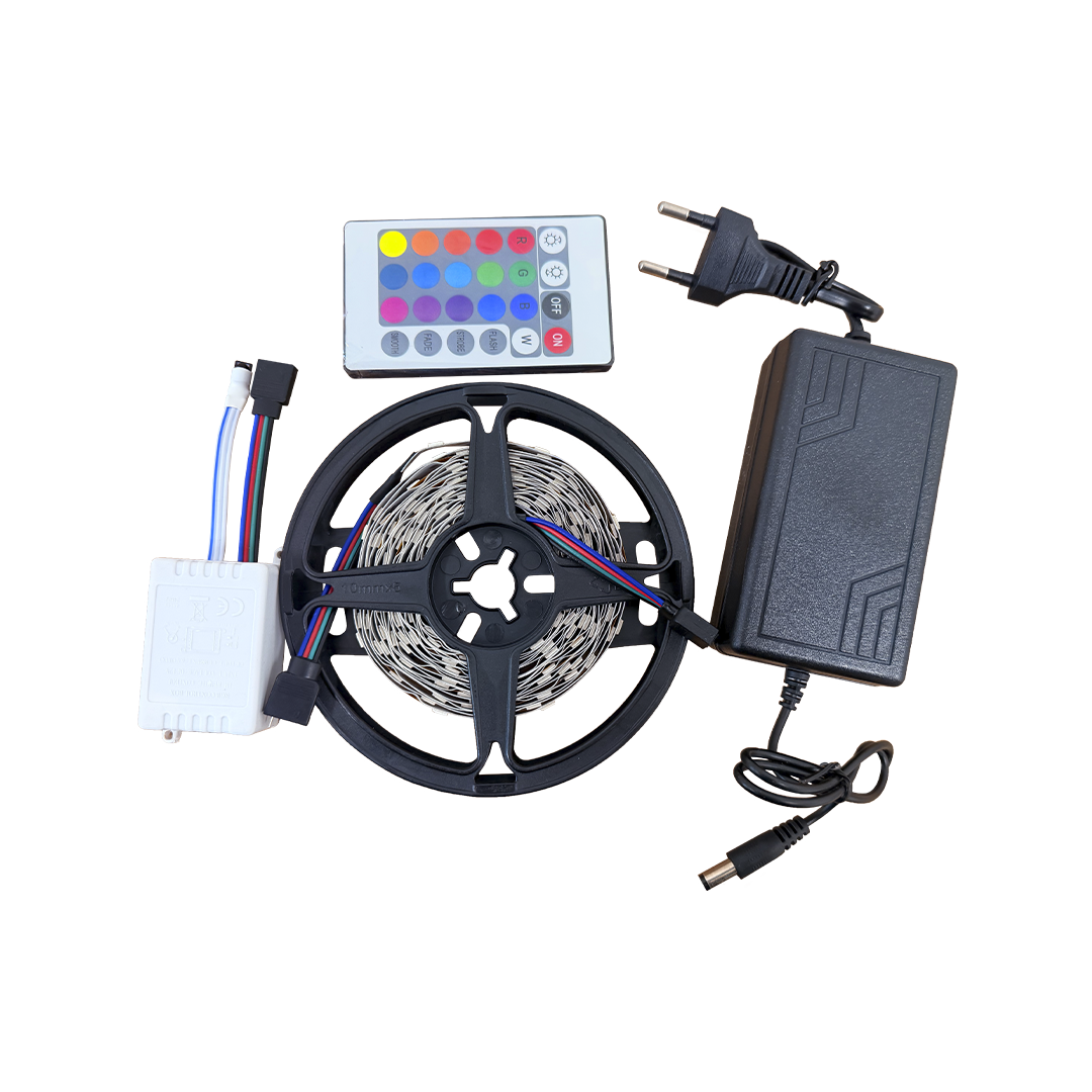 Foto do produto KIT FITA LED CRISTALL DECCOR RGB 5MT 12V 6W/M 30 LEDS/M IP20 COM CONTROLE E FONTE BIV.